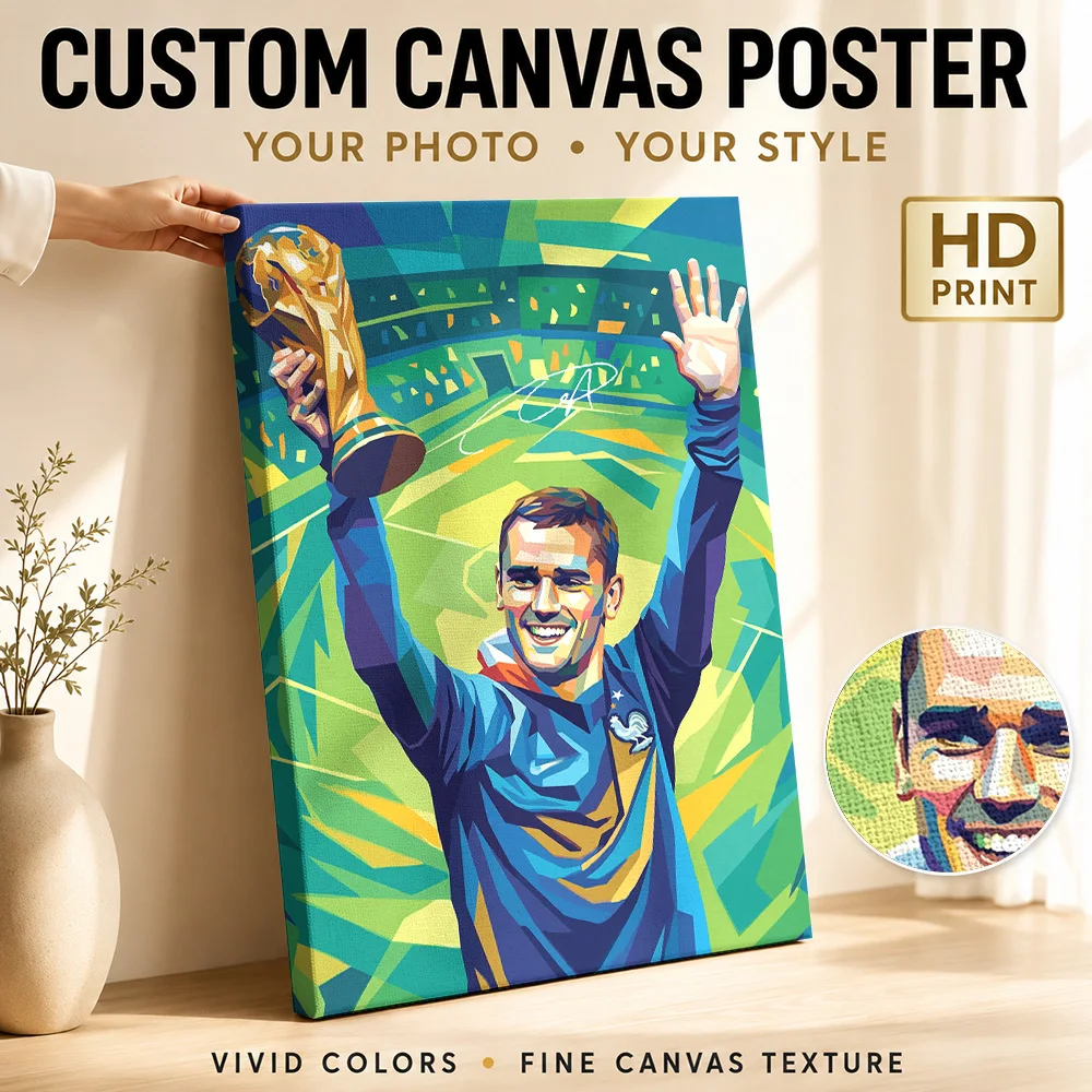 Antoine Griezmann Holding  Trophy Framed Canvas Print Poster Customized Photo Sports Portrait Canvas Wall Art for Office Decor