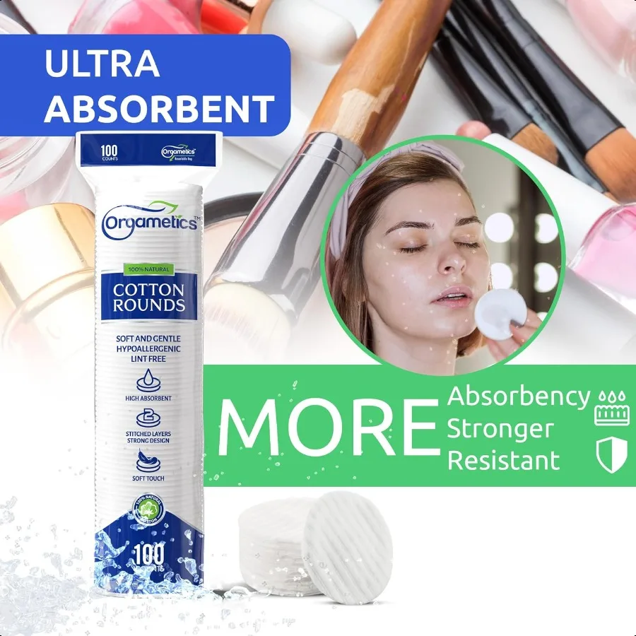 Redondas de algodón 100 Algodón turco natural Desmaquillante premium y almohadillas redondas de limpieza facial Sin pelusa Hipoalergénico y Ul