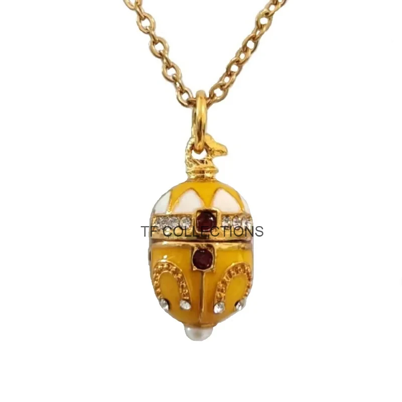 Hottest Fashion Enamel HandMade Jewelry Brass Vintage Egg Pendant Charm Crystal Rhinestone Necklace Gift To Women Or Girls 2024