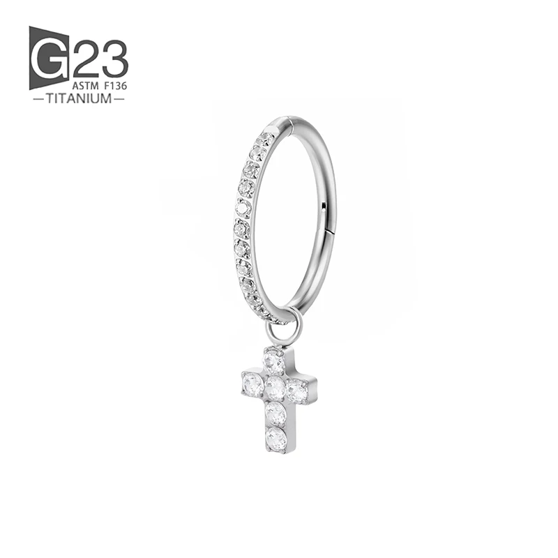 G23 Titanium Hinged Segment Hoop Earrings Pendant CZ Paved Tragus Ear Lip Nose Ring Snake/bee/feather/ Tortoise /Dangle Piercing