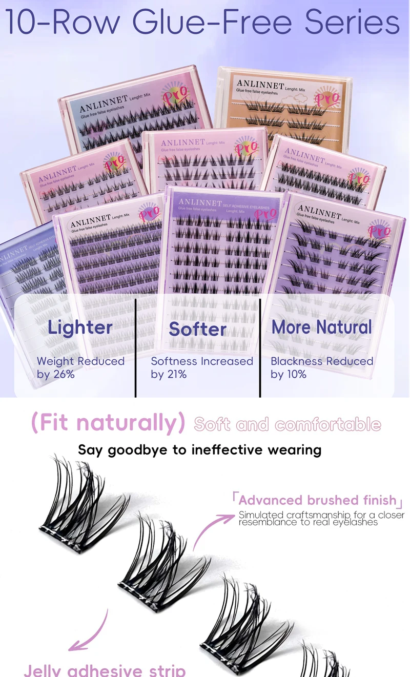 DIY falsche Wimpern, 10 Reihen, selbstklebend, natürlich, weich, große Kapazität, Anime, Multi-Stil, nicht klebend, Make-up, falsche Wimpern – Detail 1