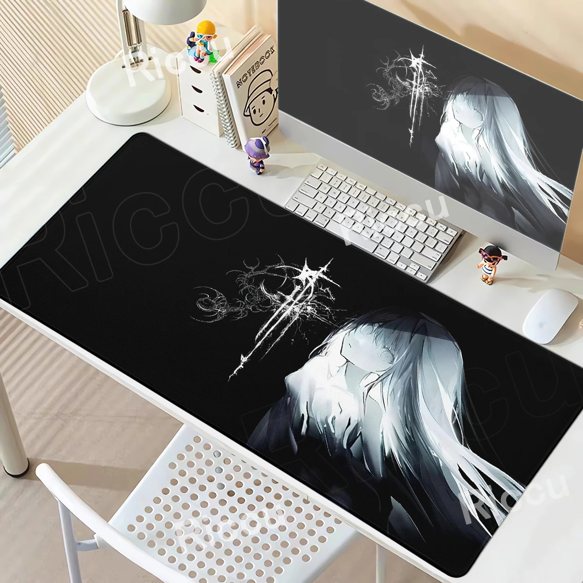 Black White Anime Girl Desk Mat Gothic Girls Mouse Pad Large Non-Slip Rubber PC Keyboard Extended Pads Office Accessories Carpet