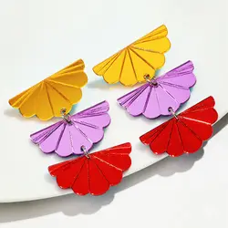 New Colorful Mirrored Fan-Shaped Acrylic Earrings for Women Trendy Iridescent Geometric Long Drop Earring Fashion Jewelry Gift