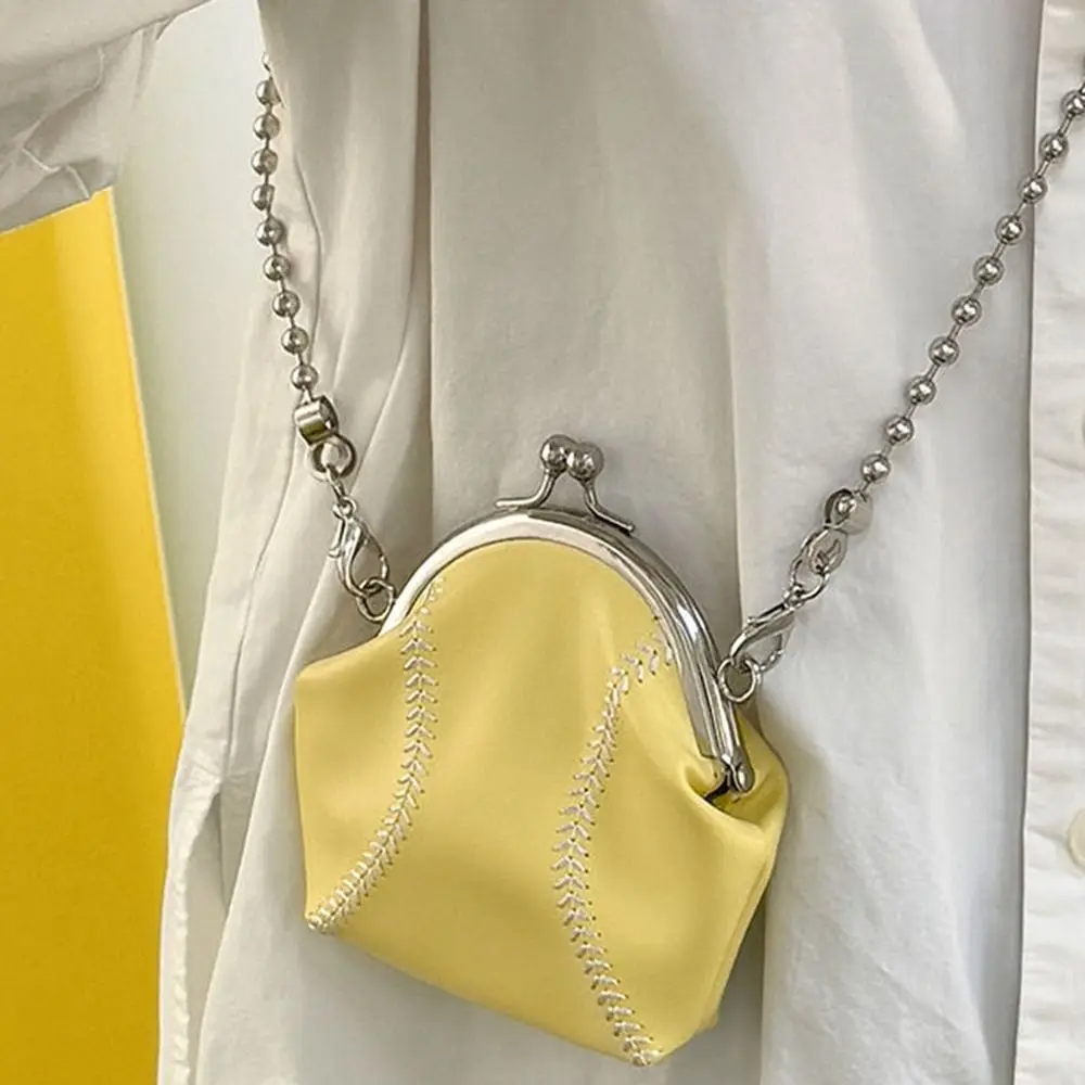 

PU Leather Mini Shell Bag Funny Baseball Design Personalized Chain Lipstick Storage Bag Space-Saving Design Korean Style