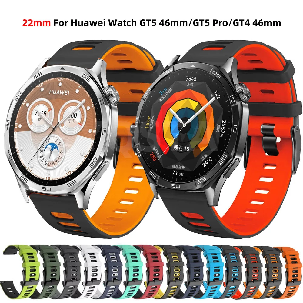 22mm Silicone Strap for Huawei Watch GT 5 Pro GT 4 46mm/GT 2 GT 3 Pro 46mm Sport Wristband Replacement Bracelet Belt Accessories