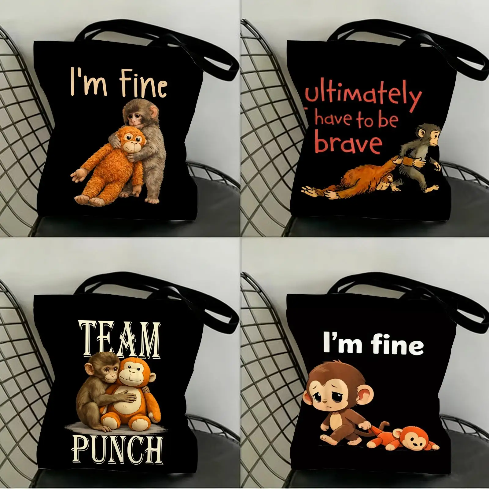 Bolsas de Almacenamiento con Diseño de Mono, Bolsa de Compras de Lona con Estampado a Doble Cara, Gran Capacidad, Estética, Reutilizable