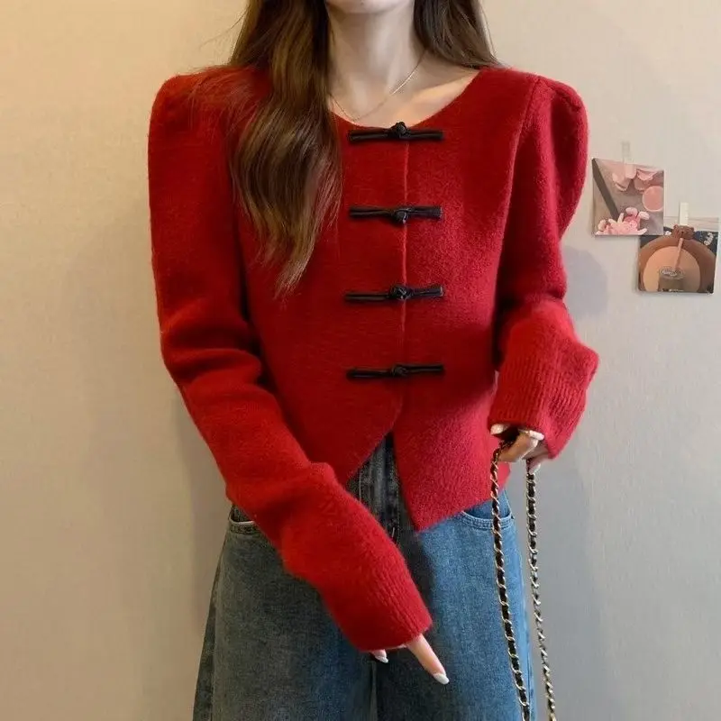 Vintage Cardigans Women 6 Colors Chinese Style Button New Design Autumn Tender Fashion Ladies Cropped Sweaters Elegant Basics