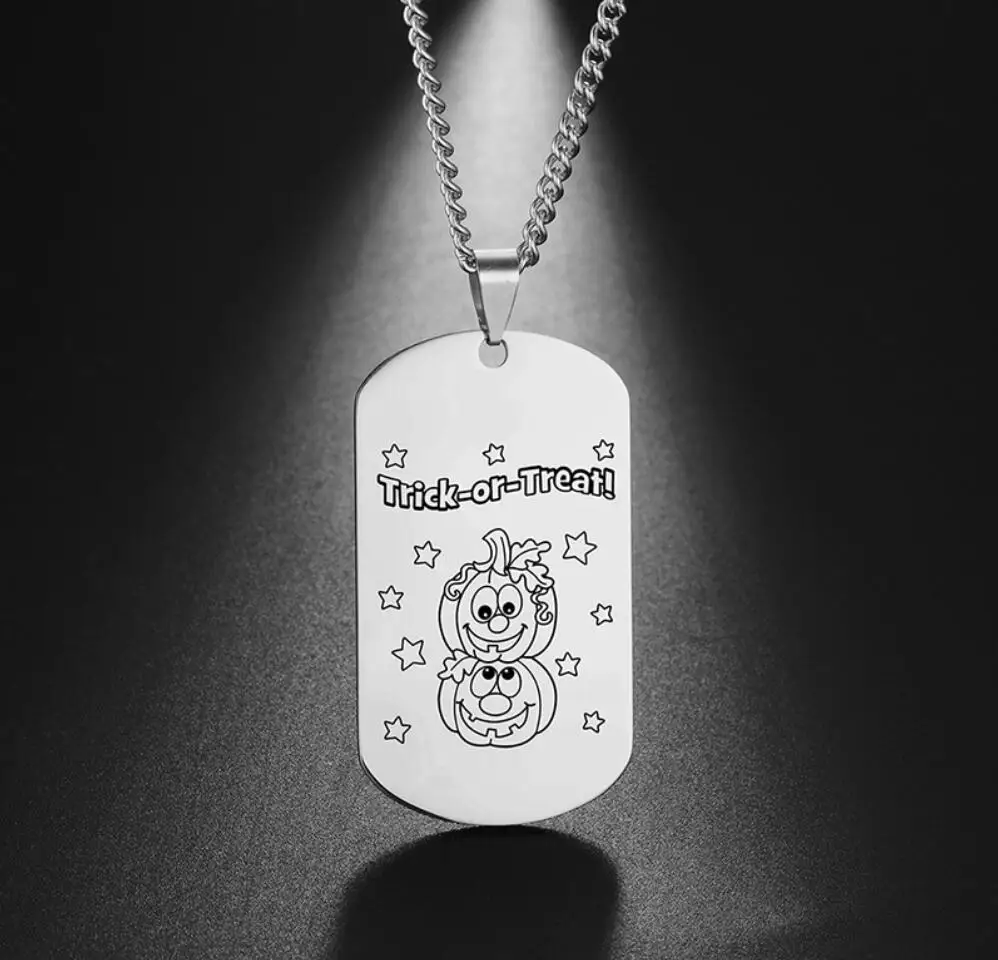 1PC Necklace TRICK OR TREAT Pumpkin Pendant Necklaces Trend Neck Silver Color Fashion Couples Party Gift Stainless Steel F1512