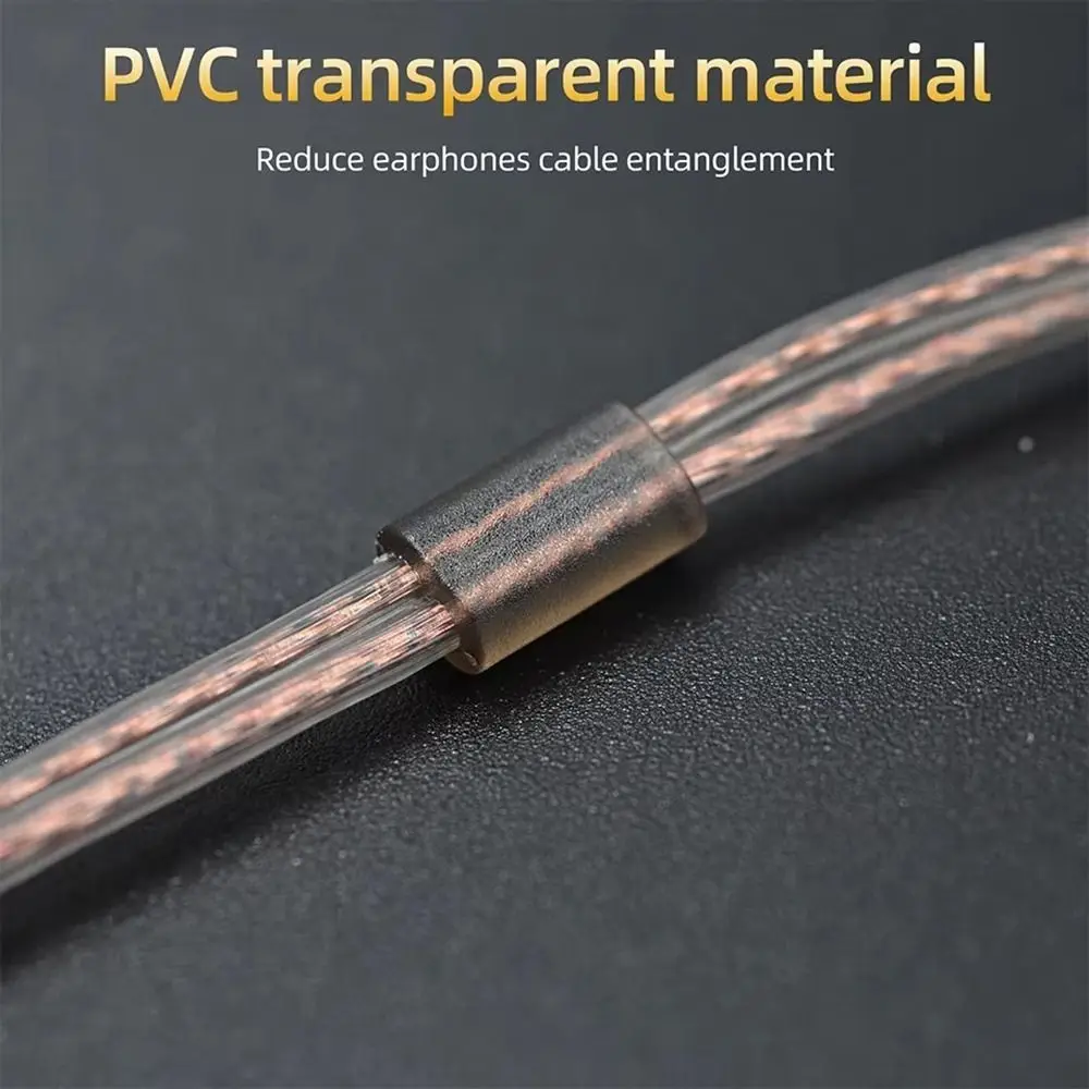 Oxygen-Free Copper Twisted Earphone Cable 125cm High-Purity Copper 2Pin Earphone Cable Transparent Black Ear-Winding Design