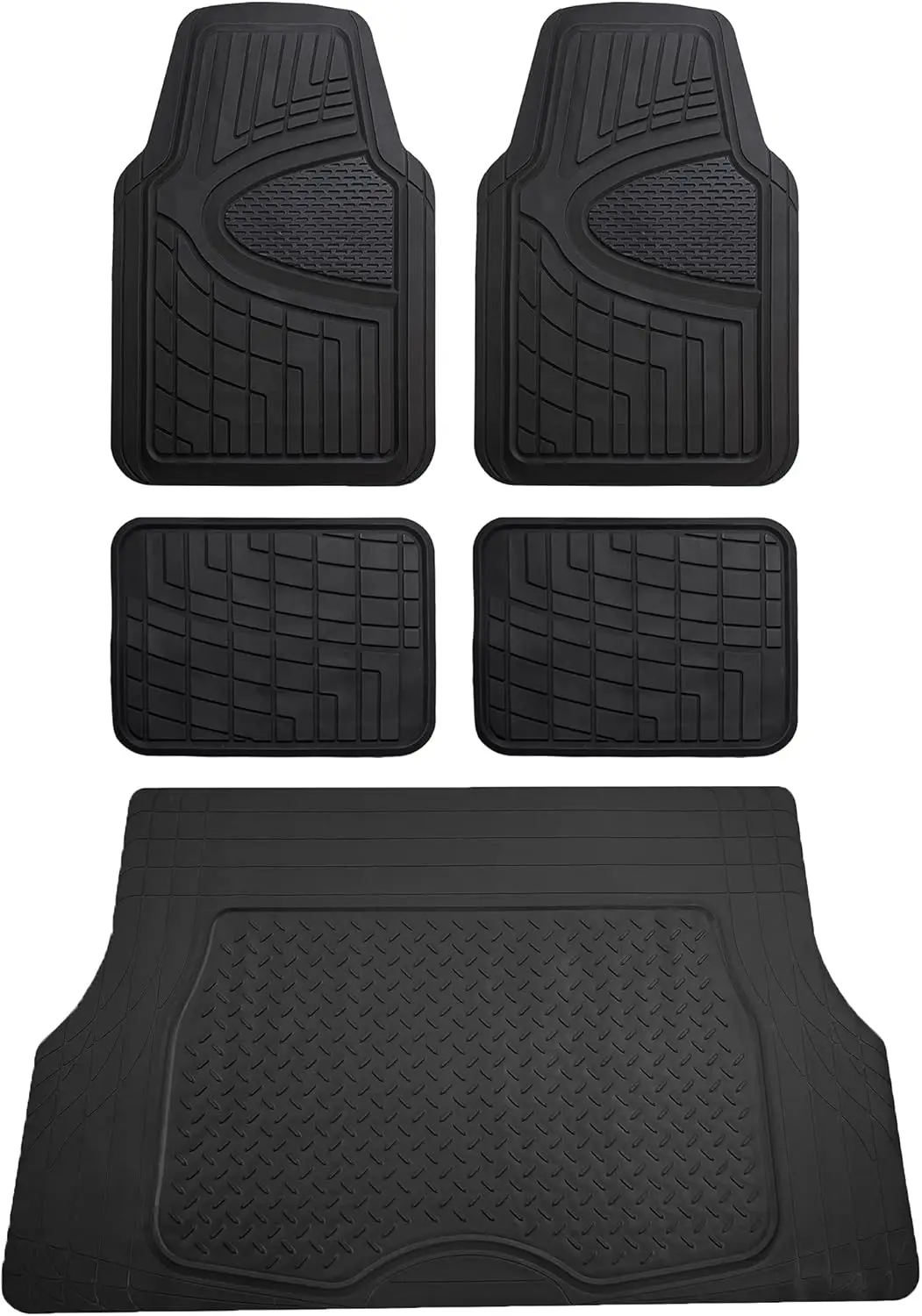 

Premium All-Weather Rubber Car Floor Mats with Trimmable Cargo Liner, Universal Fit for Cars Trucks SUVs - Black