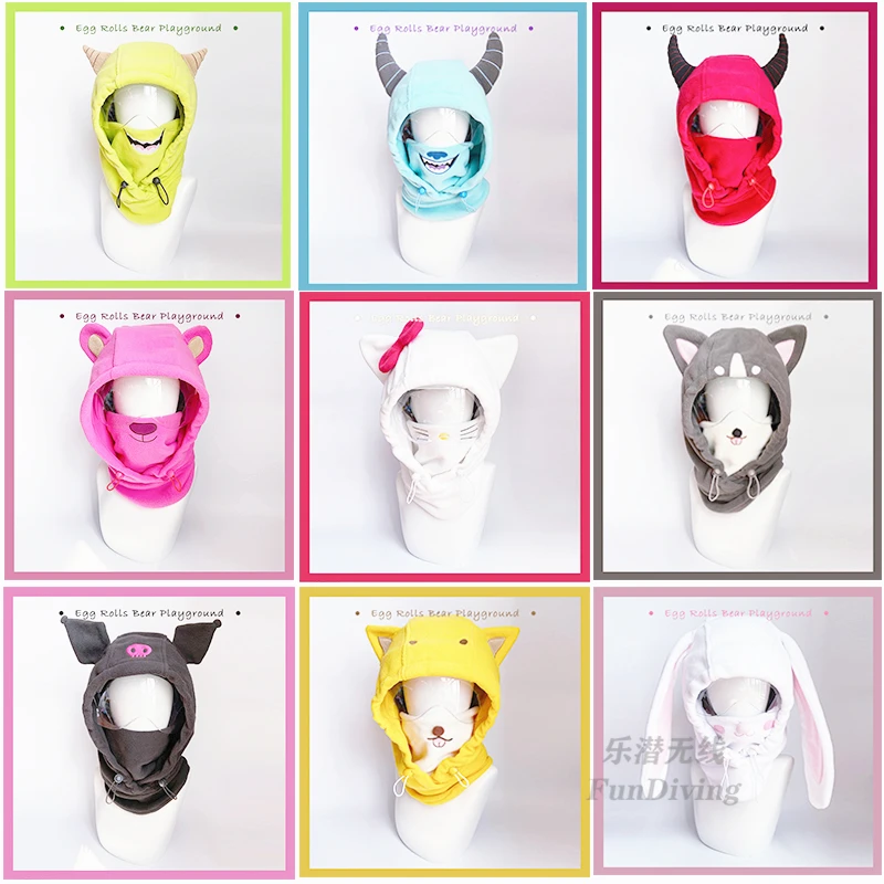 Animation Cartoon cute Ski helmet decoration polar fleece electric vehicle windproof and warm Hat Mask Headgear