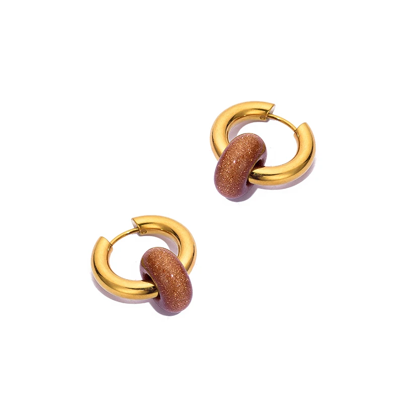 Klassische Mode Naturstein Runde Perle Creolen Frau Türkisen 3,0mm Dicke Edelstahl Ohr Schnalle Ohrringe Schmuck – Detail 29