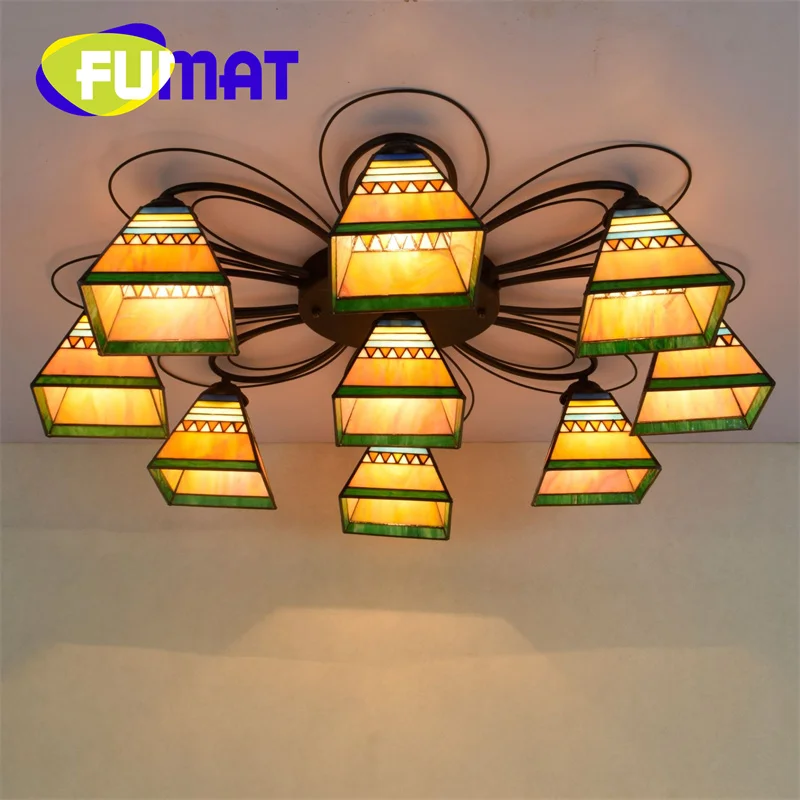 

FUMAT Tiffany retro style pyramid multi-head ceiling lights deco the living room restaurant hotel aisle flush mount light