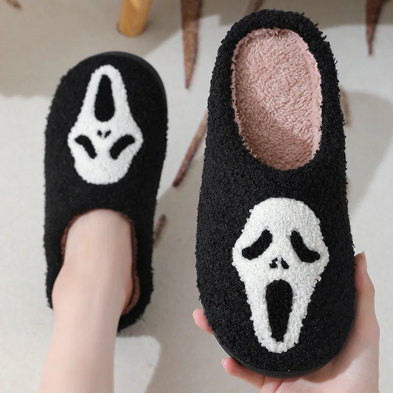 2024 Halloween Skeleton Cotton Slippers Female Cartoon Cotton Shoes Warm Couple Home Indoor Cotton Slippers