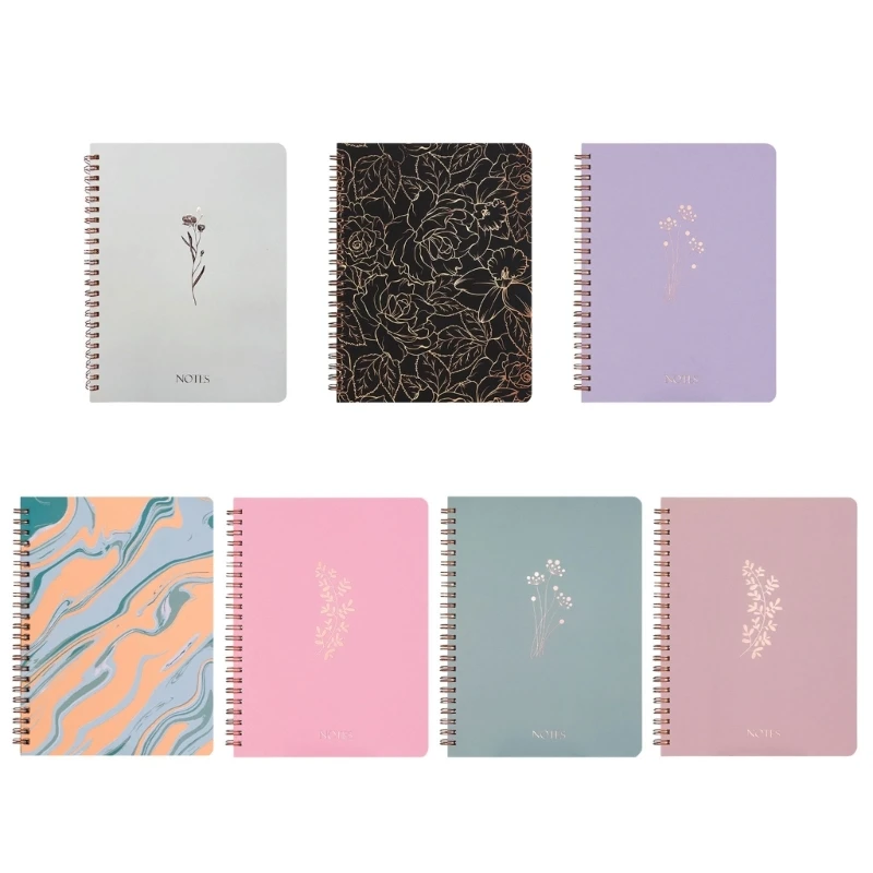 Cuaderno encuadernación doble bobina, diario negocios con bolsillo, cuadernos notas con encuadernación con alambre