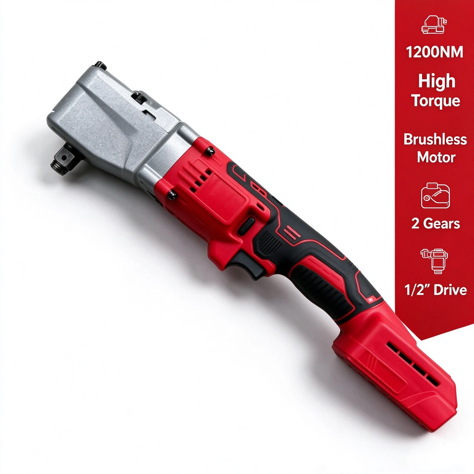 1200NM Brushless Cordless Electric Ratchet Wrench 1/2'' Drive 2 Gears Power Tool for Auto Repair Nut Screw Removal