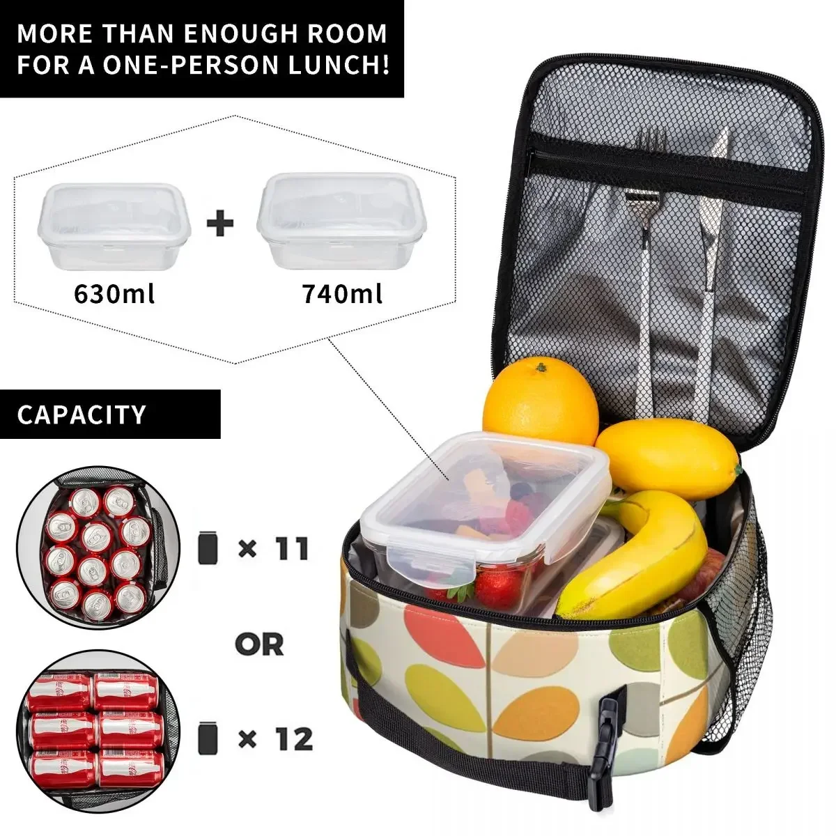 

Orla Kiely Thermal Insulated Lunch Bags Office Colorful Leaf Portable Bento Box Thermal Cooler Lunch Box