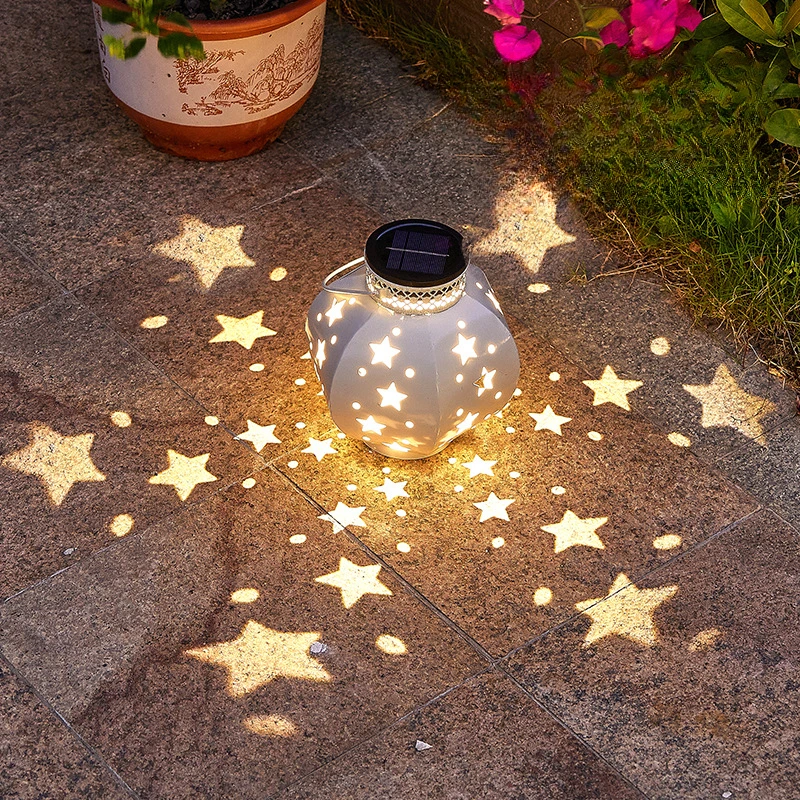 Hot Selling Solar Star Night Light Decoration Courtyard Garden Led Lawn Atmosphere Light Wrought Iron Pentagram Light And Shadow