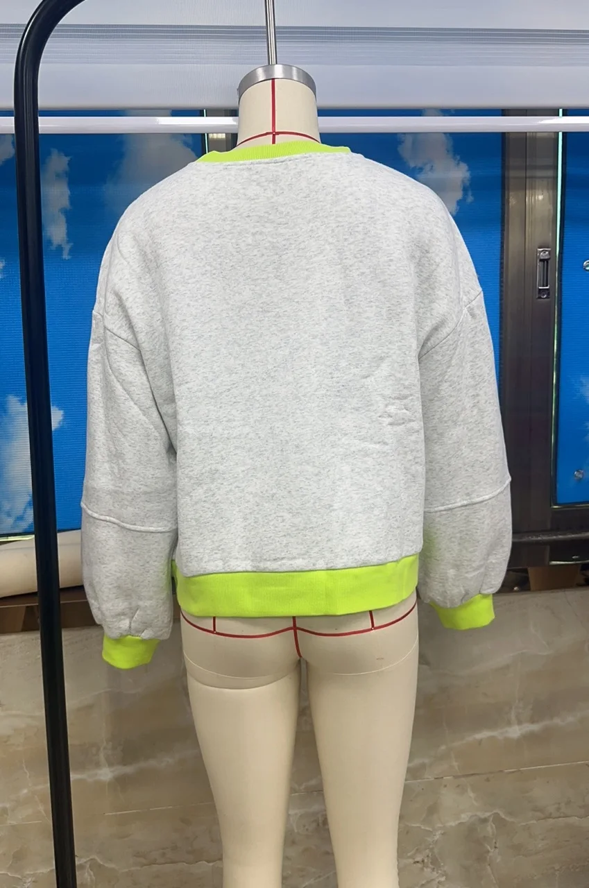 GuliriFei femmes à la mode contraste couleur garniture sweat ample décontracté à manches longues col rond hauts pullover pour l'hiver automne