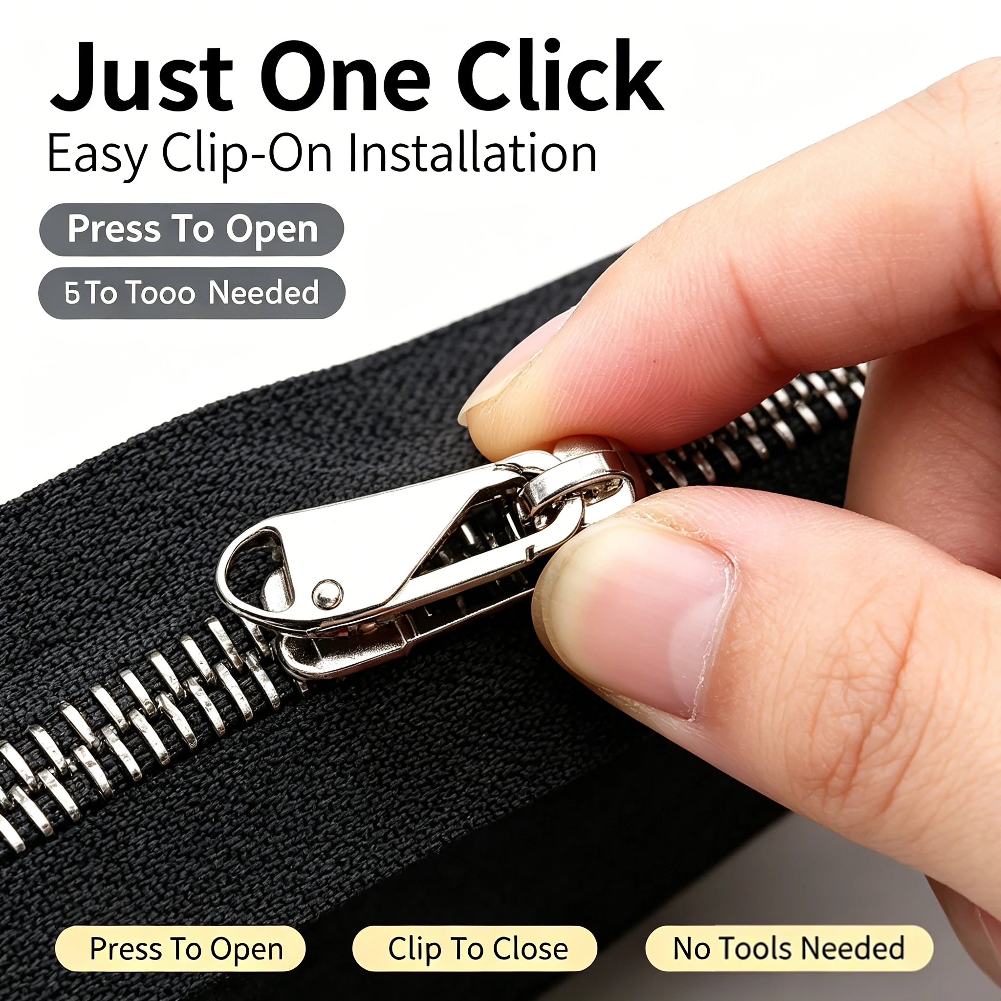 Detachable Zipper Pull Tab Replacement, Universal Quick Install Zipper Slider Repair Pulls, Removable Metal Zipper Head for Bags