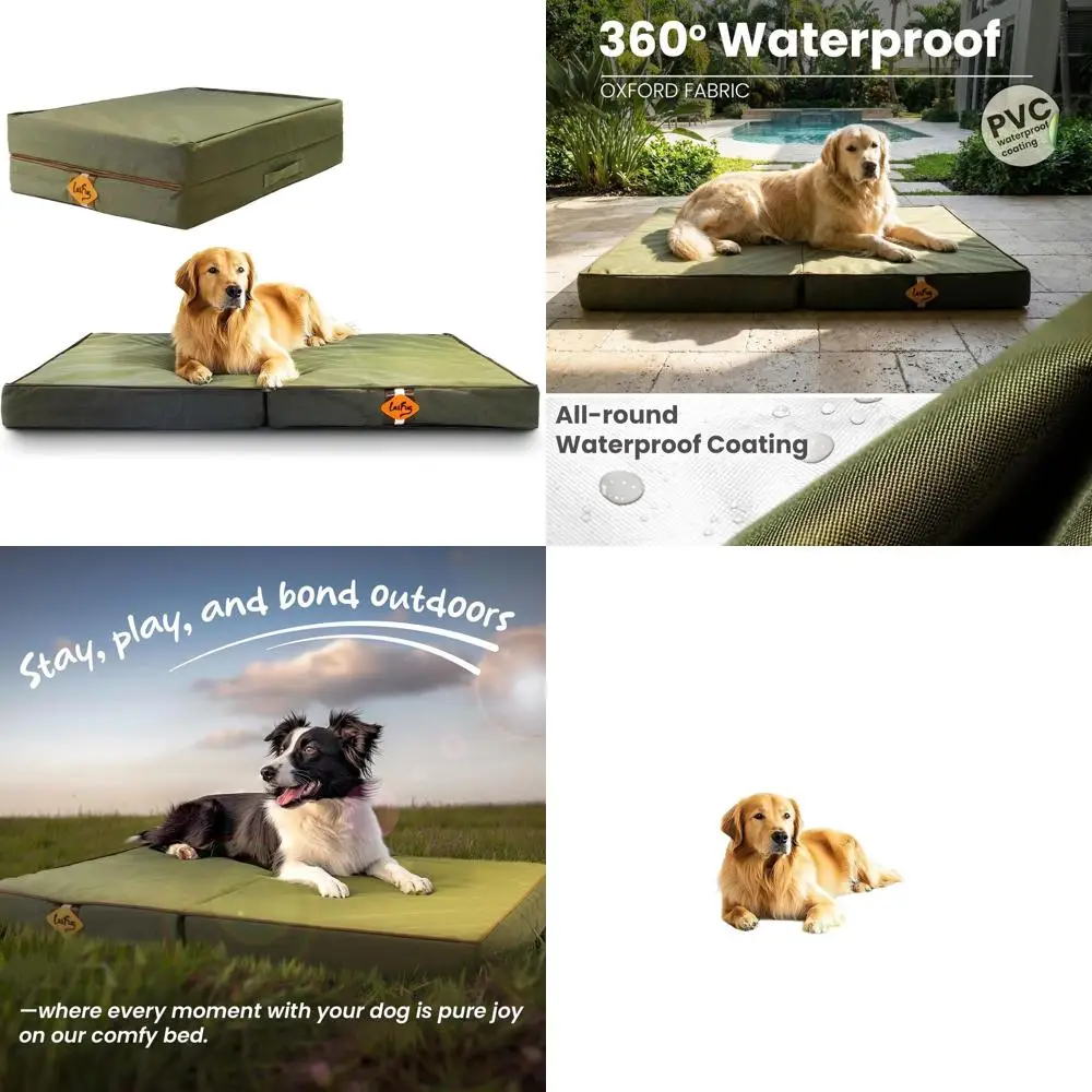

Large Dog Orthopedic Outdoor Bed - Foldable, Waterproof with Removable Cover, Army Green, 44x32x3.5
