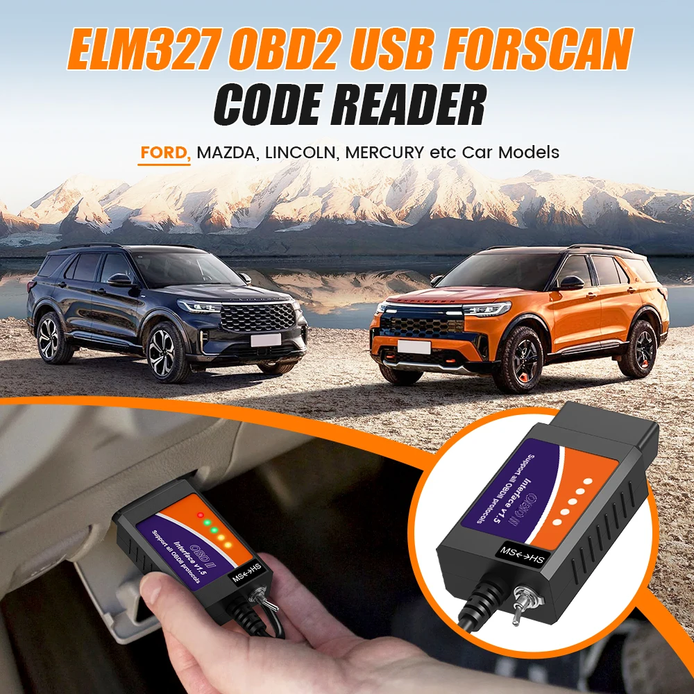 FORScan OBD2-Adapter ELM327 USB-Scanner mit MS/HS CAN-Schalter Professioneller OBDII-Codeleser Diagnose-Scan-Tool für Ford Mazda