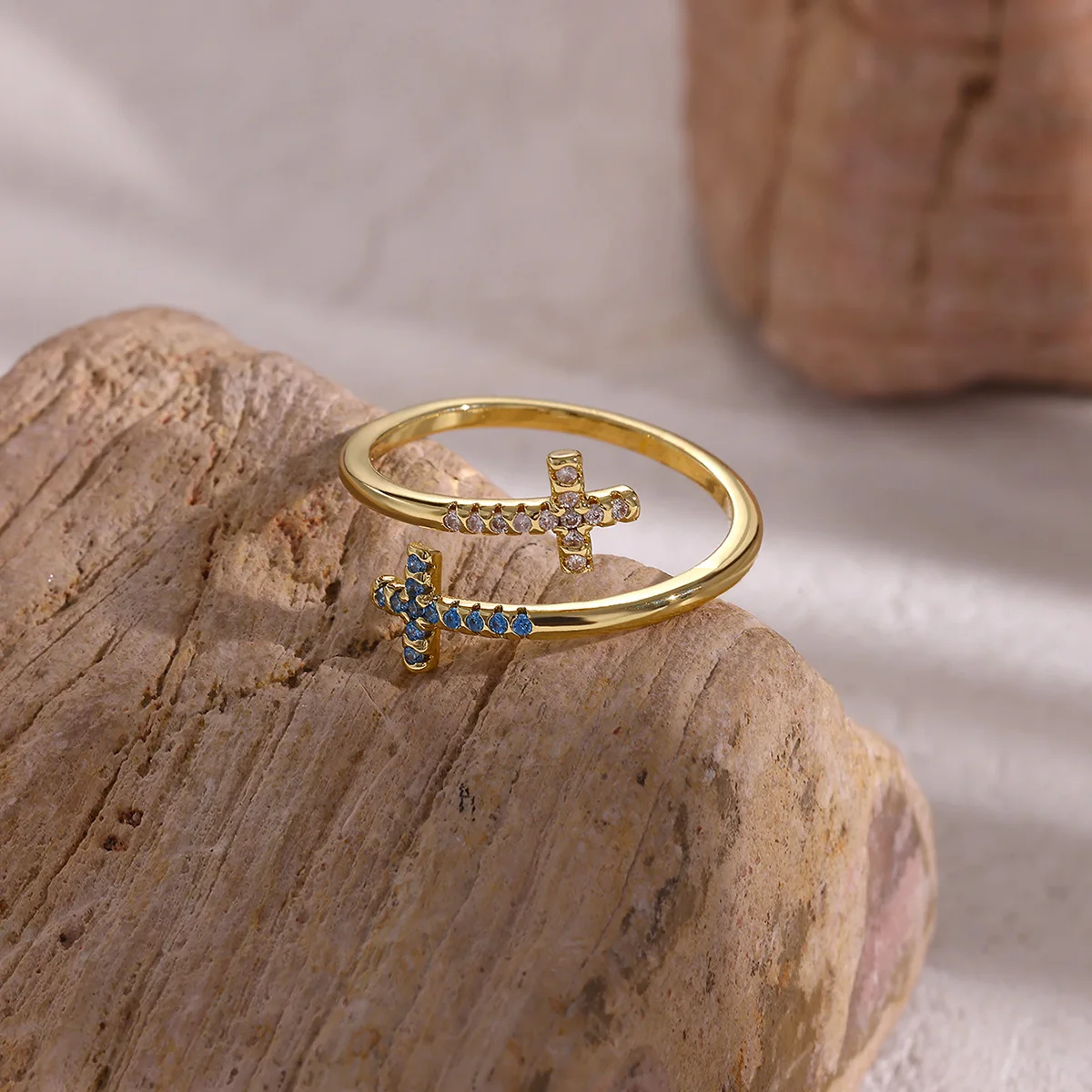 Kreuz Ringe Für Frauen Offene Einstellbare Gold Farbe Zirkonia Kreuz Finger Ring Elegante Hochzeit Schmuck Bague 2025