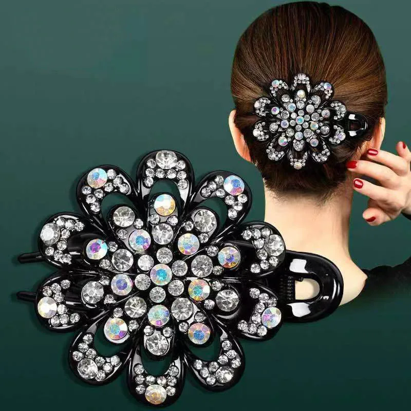 Elegant sparkly crystal flower decorative hair clip stylish hair comb for women and girls to wear