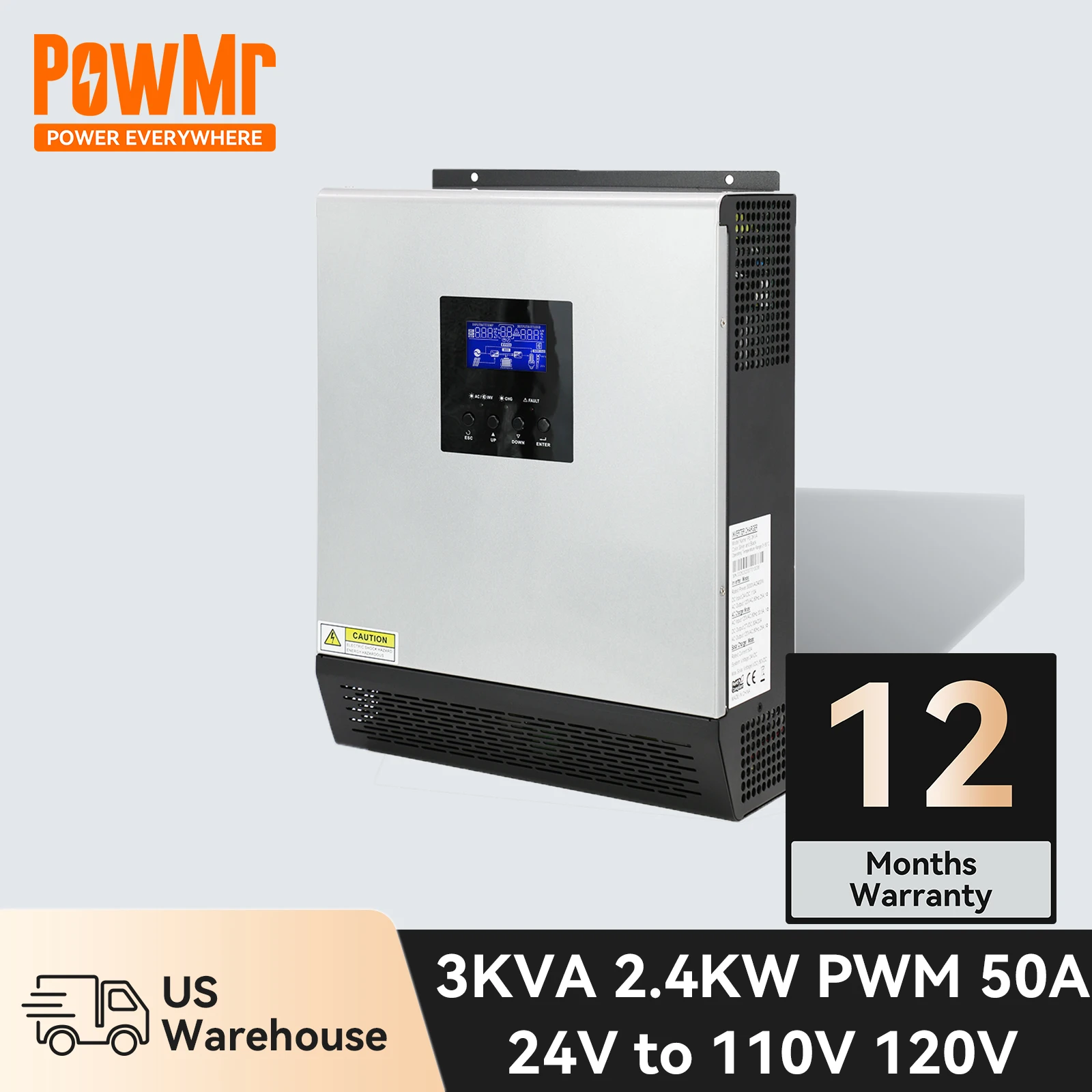 PowMr Hybrid Solar Inverter 24V 110V Pure Sine Wave Inverter 2400W 3KVA Solar Panel Generator Portable Wechselrichter