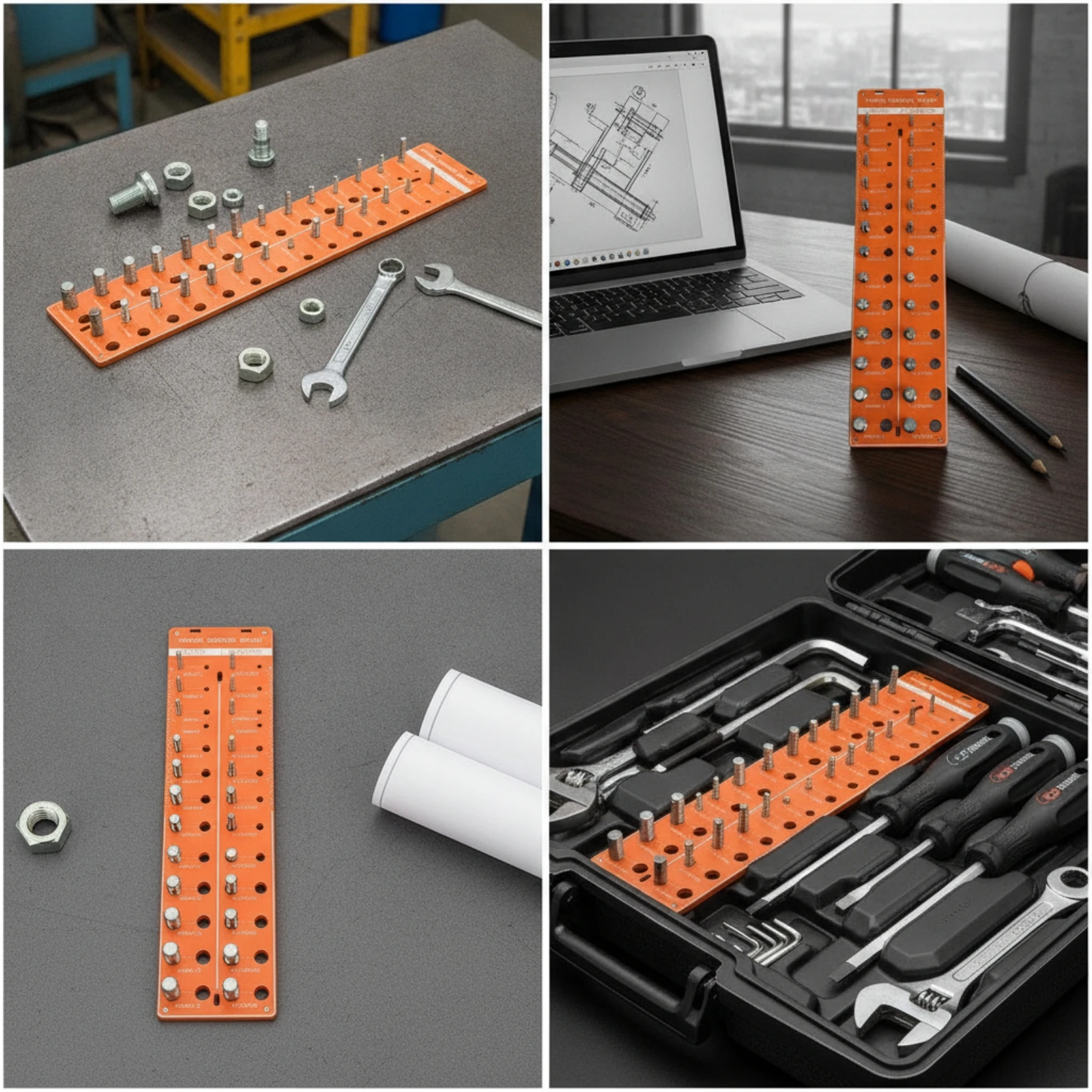 Thread Checker with Metal Inserts Aluminum Alloy Thread Pitch Gauge Screw Size Gauge Flat Measuring Tool Rectangular