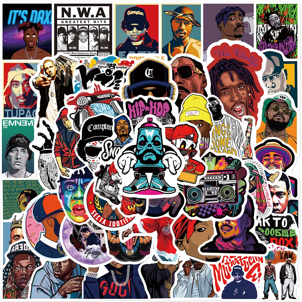 

10/30/50pcs Hot Hiphop Singer Cartoon Stickers Cool Personalized Graffiti Decals DIY Skateboard Album Phone Car Sticker Packing