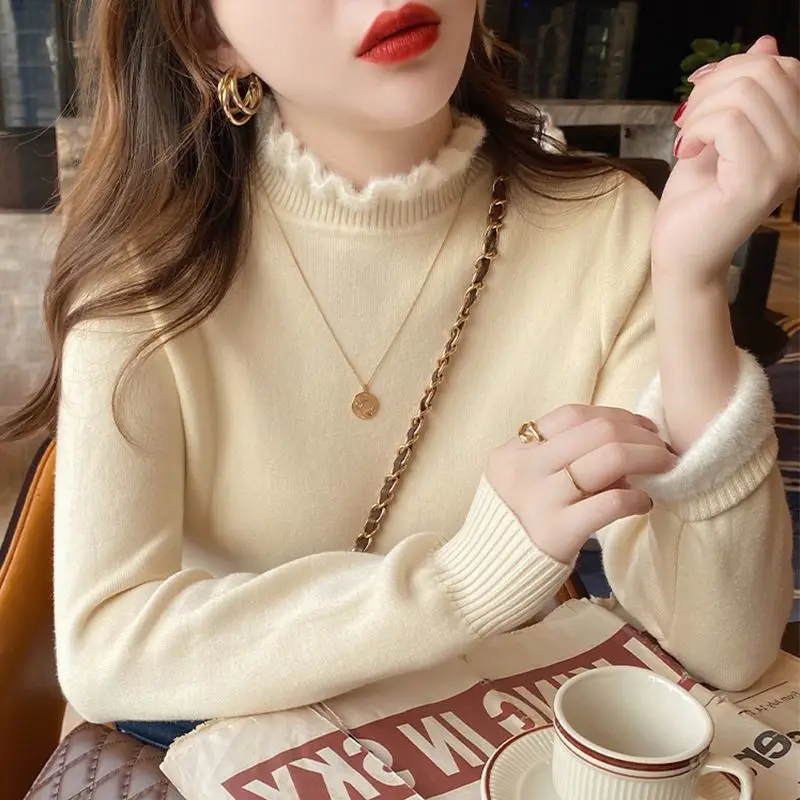 

Цельный бархатный женский вязаный свитер из норкового бархата Thiened Mid-Ne Boting Long Sve Slim Fit для поездок на работу