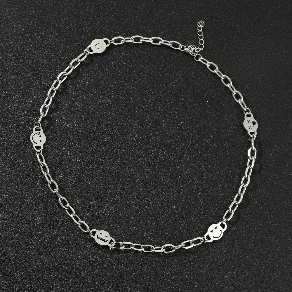 Trendy Hip-Hop Funny Emojis Necklace Hollow Smiley Face Spliced Titanium Steel Pendant Party Jewelry Accessory for Men Women