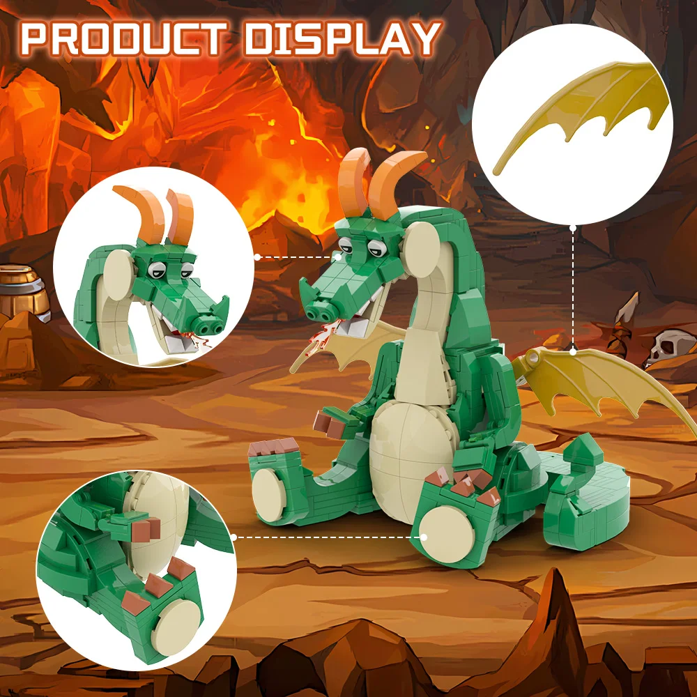 MOC น่ารักมังกรรุ่น Building Block ชุด Fire-breathing Dragon อะนิเมะการ์ตูนมังกรการกระทําสัตว์ประกอบอิฐของเล่นผู้ใหญ่ของขวัญ