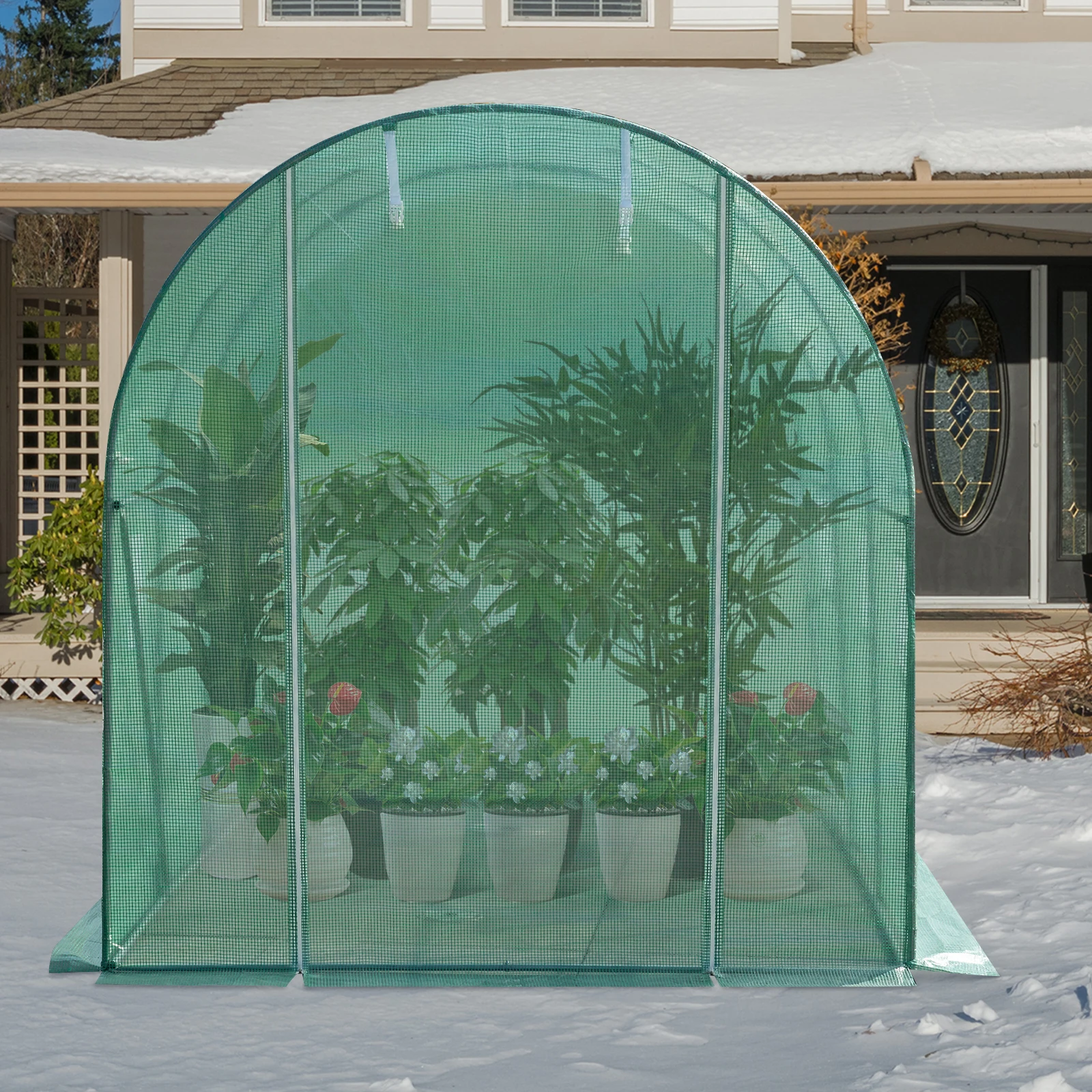 300x200x200cm  Foil Greenhouse Winterproof Polytunnel for Cultivation Tomatoes Vegetables Plants House with Door 6 Windows