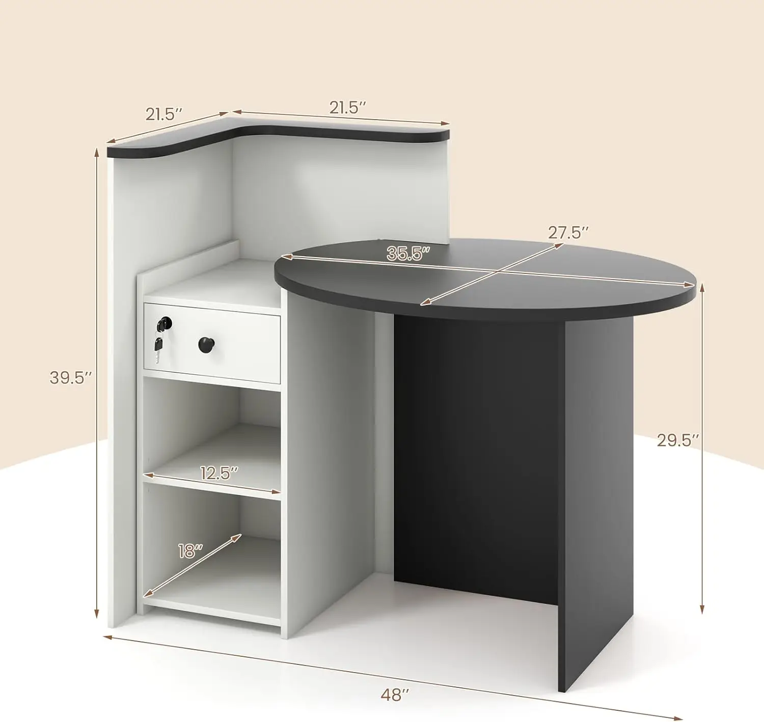[Helong Store]Reception Desk, 48’’ Retail Counter w/Lockable Drawer & Storage Shelf, L-Shaped Reception Table, Wooden Computer D