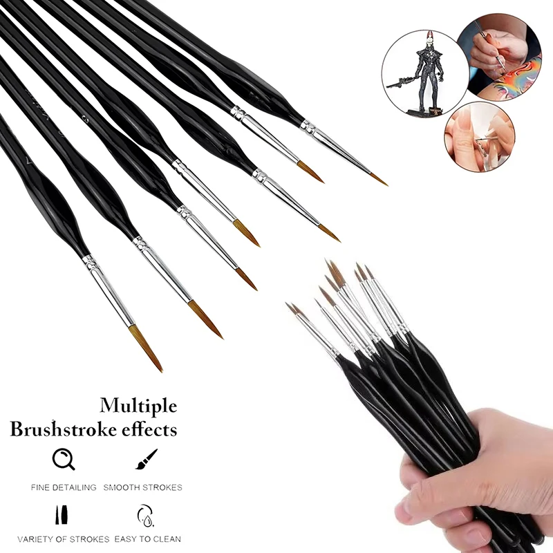Fine Tip Paint Brush Triangular Grip Handles Acrylic Watercolor Oil Painting For Face Nail Model Painting Micro Detail Brush Set