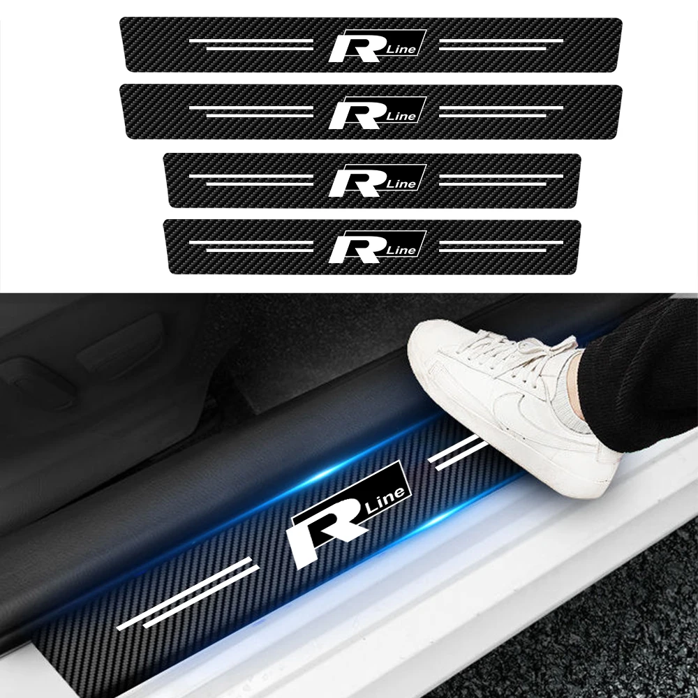 4pcs New Leather Car Door Sill Anti-Scratch Guard Stickers For Volkswagen VW RLINE Golf Polo Tiguan Passat Jetta Touran Scirocco