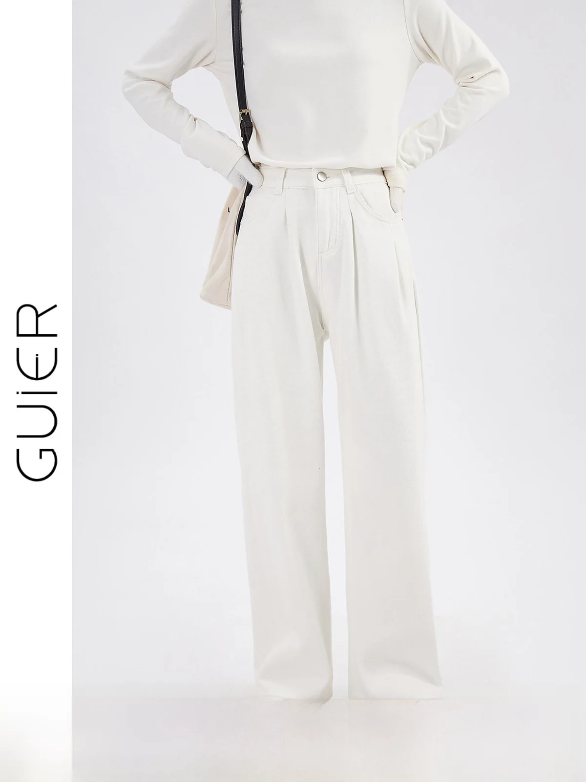 

Белые джинсы на подкладке, женские зимние джинсы 2025 года, новые повседневные свободные тонкие прямые брюки с высокой талией, удобные длинные брюки