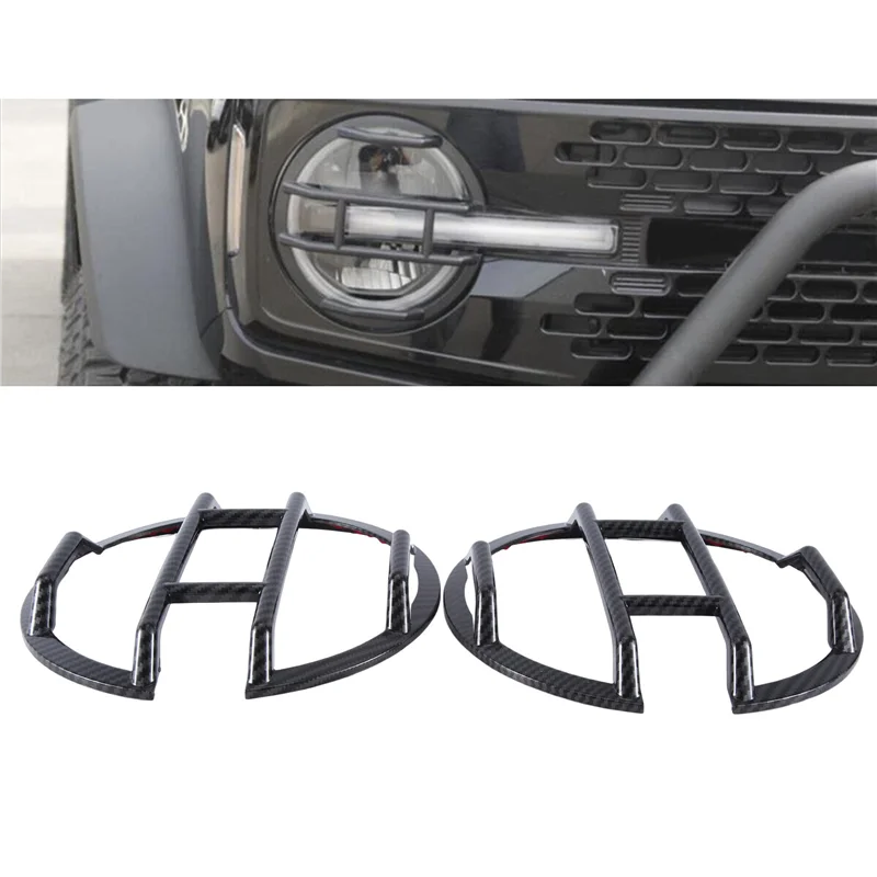 

Headlight Guards Cover Trim Carbon Fiber Style For Ford Bronco Accessories 2021-2023