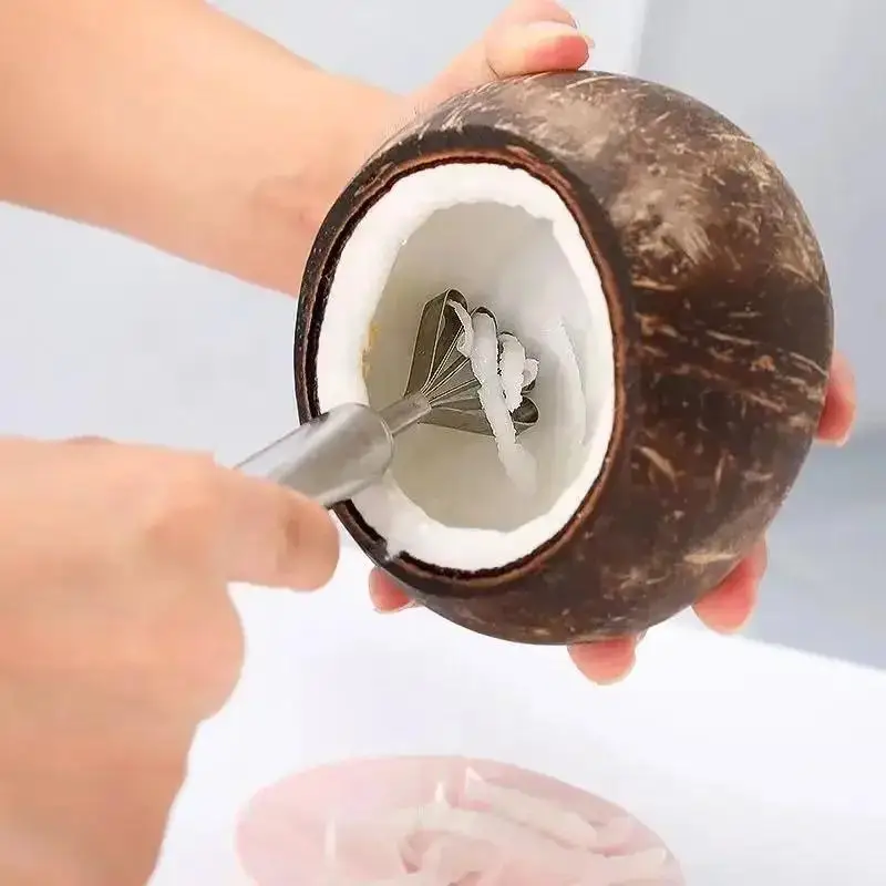 Kokosnuss-Fleischschaber, Edelstahl, Kokosnuss-Hobel, Kokosnuss-Fleischhobel, essbare Kokosnuss-Fleischprodukte, Fischschuppen-Hobel, Utensilien