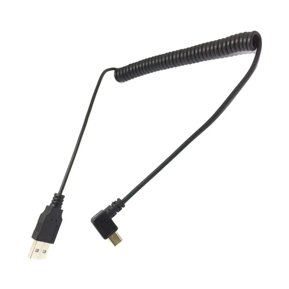 Spring telescopic left and right bending mini USB to USB data cable 90 degree dash cam power supply T-port elbow