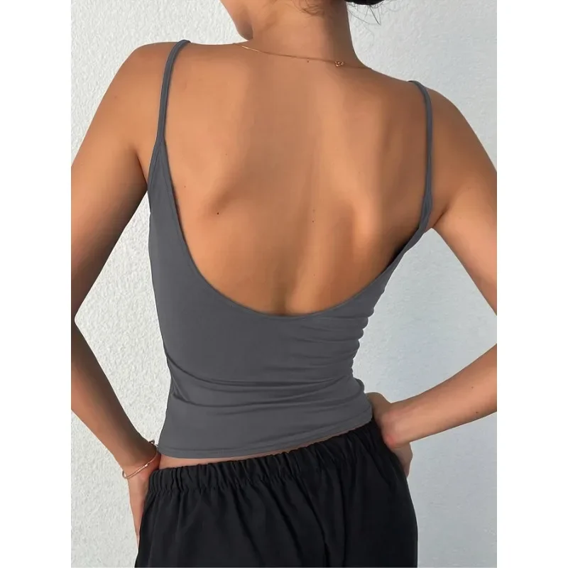 PLUS ขนาดฤดูร้อน 1XL-5XL ผู้หญิงแฟชั่น Backless สีทึบสายคล้องไหล่ Casual หลวม TANK Tops
