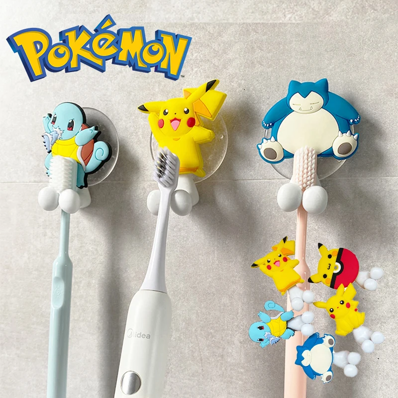 Pokemon Pikachu Children's Cute Toothbrush Holder Pokemon Anime Figure Cartoon Wall Mounted Shelf for Kitchen Bathroom kids Toys