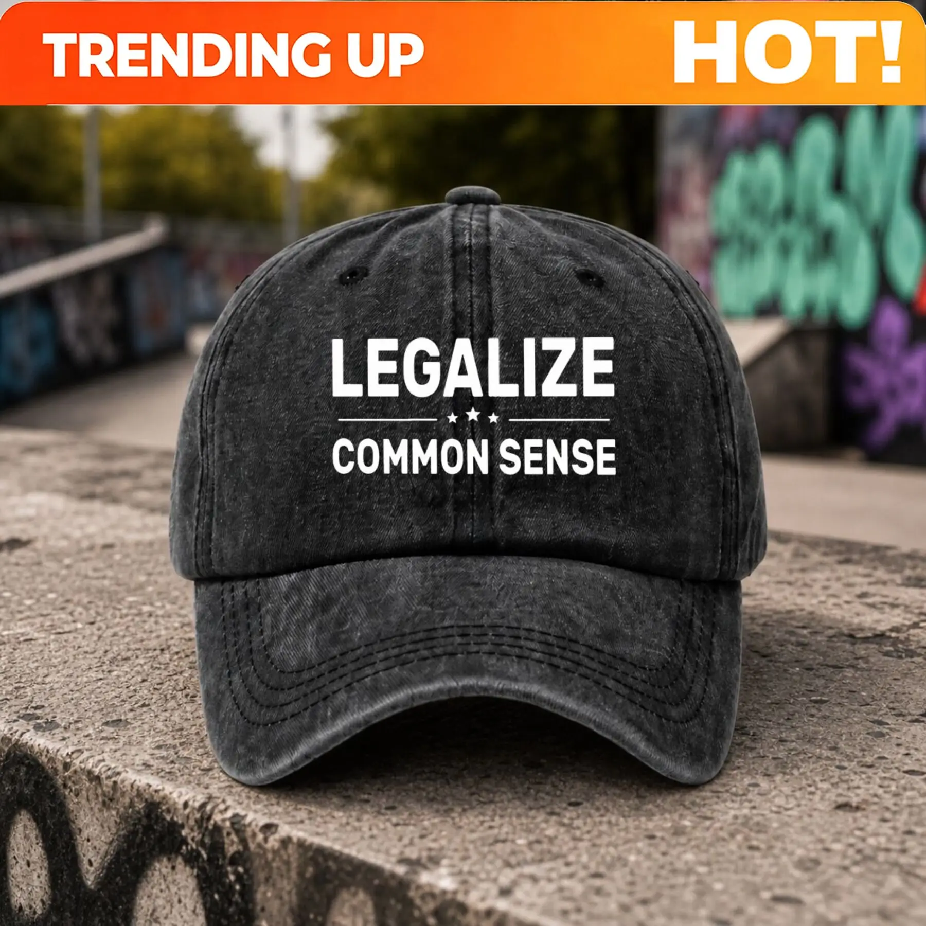 Customization Legalize Common Sense Humorous Quote Cap - Vintage Washed Retro Distressed Adjustable Baseball Hat Suitable For -