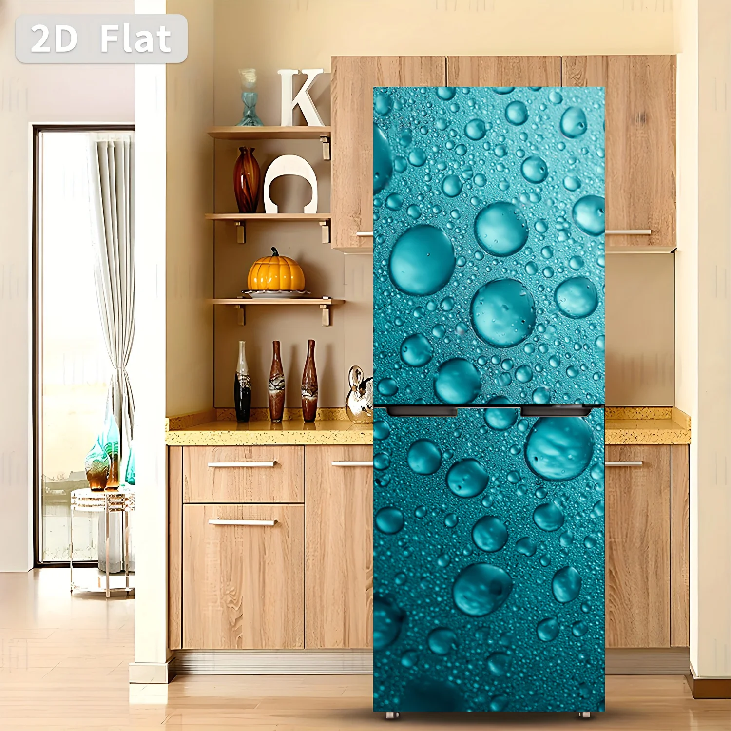 Refrigerator Sticker Water Droplet Close-up Image Themed Design Wall Sticker Decorative Wallpaper Self-Adhesive Suitable for