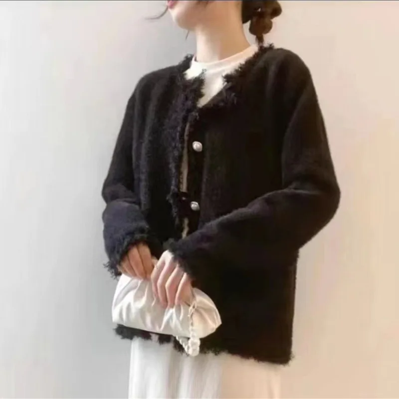 Cardigan in Cashmere con scollo a o da donna maglione lavorato a maglia da donna primavera e autunno camicia a maniche lunghe di grandi dimensioni