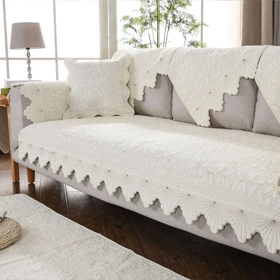 

Cotton Embroidery Couch Sofa Cover Leaf and Floral Pattern Nonslip Quilted Furniture Protector Slipcover for Dogs, Children, Pet