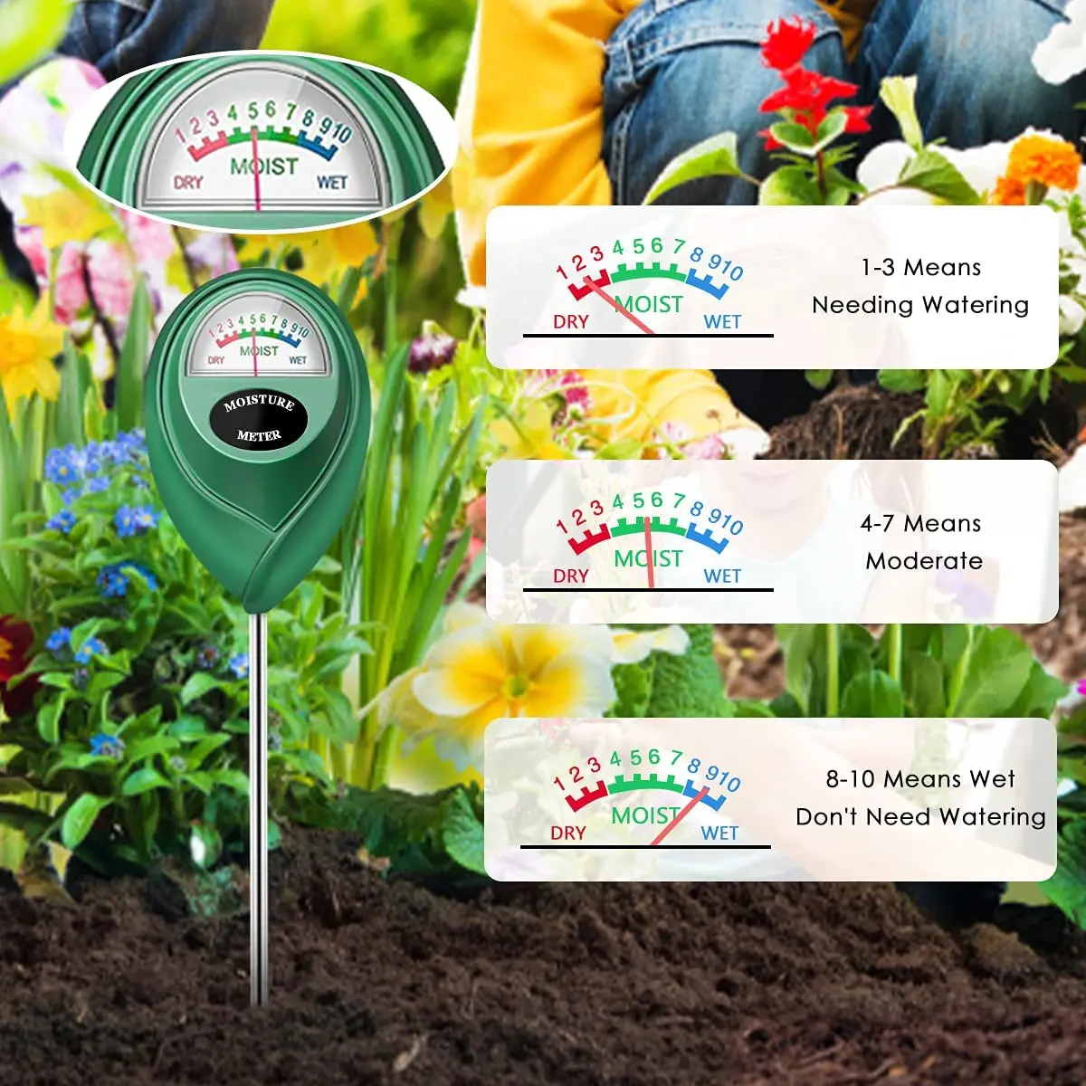 Analog Soil Moisture Sensor Meter Detector Metal Probe Gardening Plant Flower Water Analyzer Test Instrument Hygrometer Tool