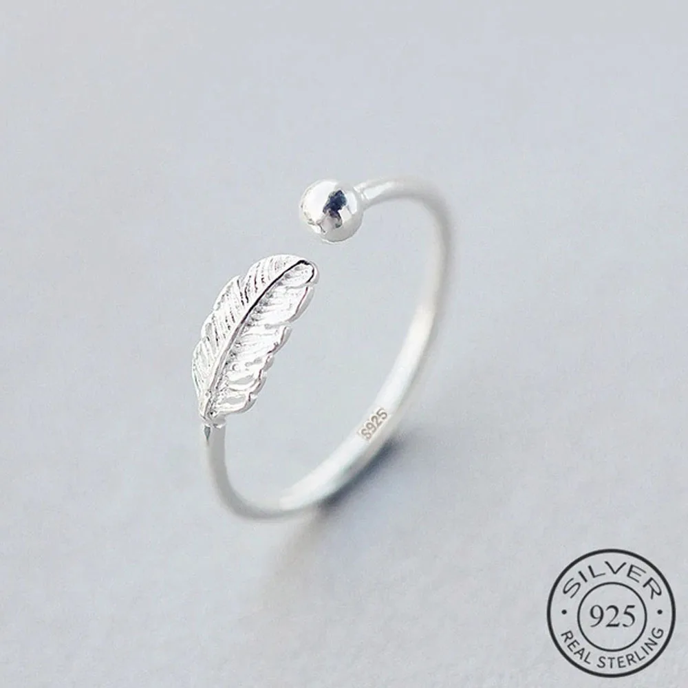 Bague Ajustable en Argent Authentique pour Femme, Joaillerie Fine, Mignonne, Plume, Personnalité, Accessoires de ixÉlégants